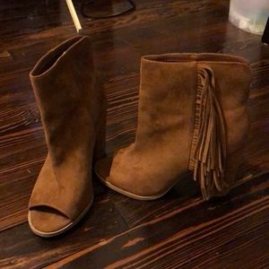 Brown fringe boots